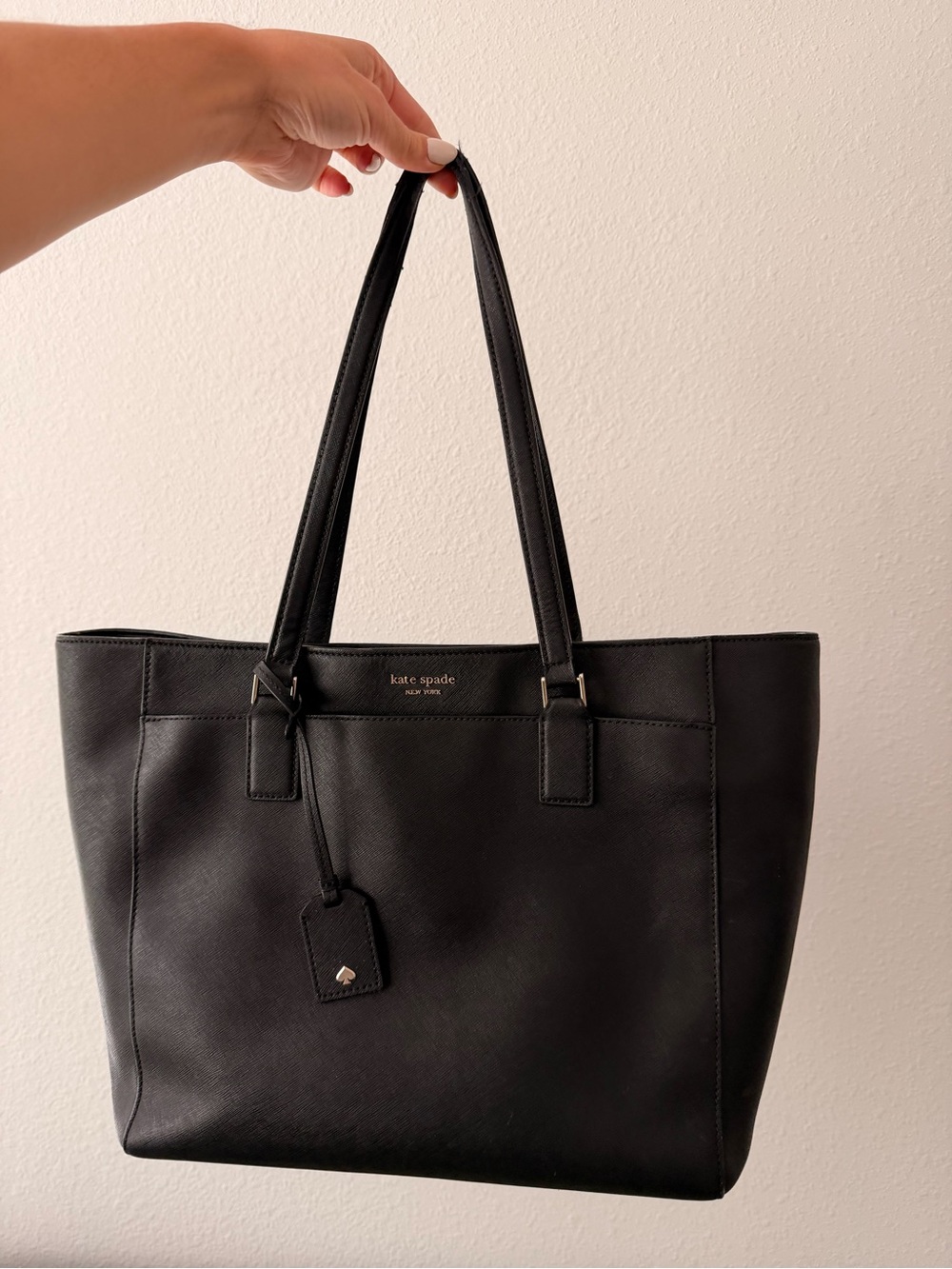 kate spade black leather tote with tag